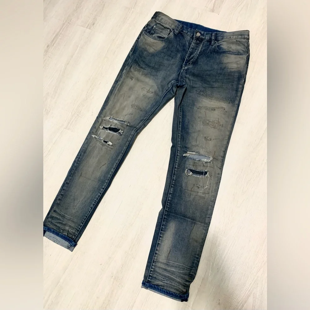 MNML Streetwear Jeans Distressed Blue Denim Sz 34 - Picture 12 of 12